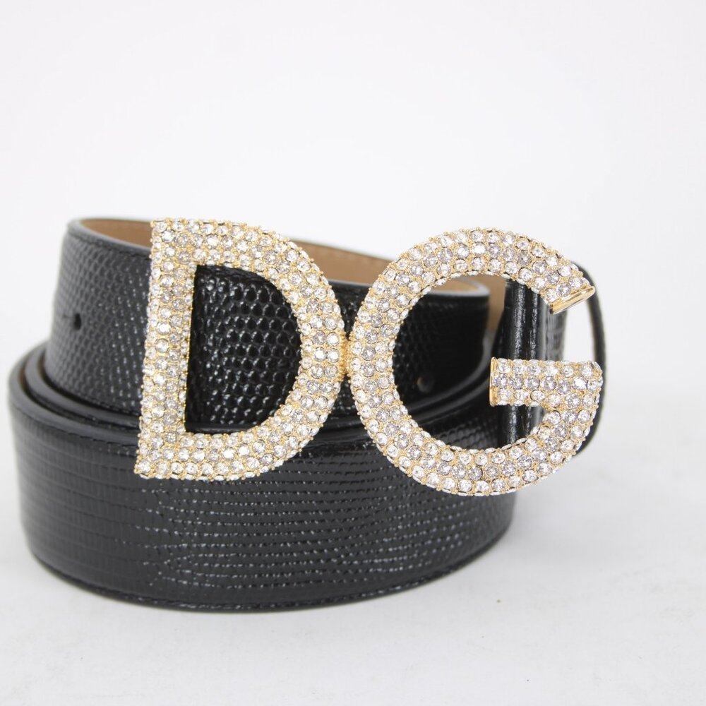 Dolce Gabbana BE1322 90 CM 36 Inch Rhinestone Encrusted Logo Buckle Lizard Belt - Picture 2 of 7